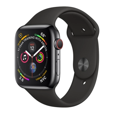 Смарт-часы Apple Watch Series 4 + LTE 44mm Space Black Stainless Steel Case with Black Sport Band - цена, характеристики, отзывы, рассрочка, фото 1