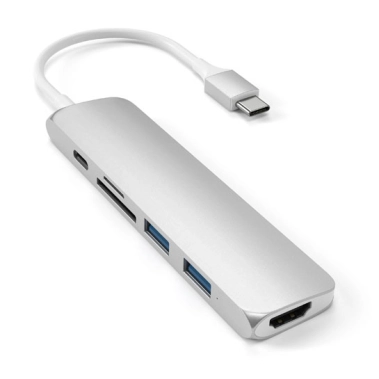 USB-хаб Satechi Slim Aluminum Type-C Multi-Port Adapter 4K with Type-C Charging Port V2 Silver - цена, характеристики, отзывы, рассрочка, фото 1