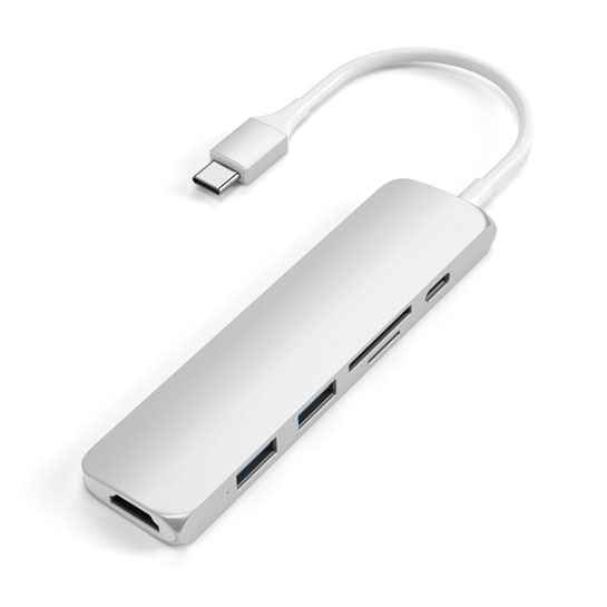 USB-хаб Satechi Slim Aluminum Type-C Multi-Port Adapter 4K with Type-C Charging Port V2 Silver - ціна, характеристики, відгуки, розстрочка, фото 3