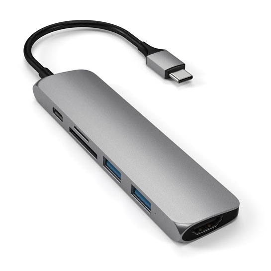 USB-хаб Satechi Slim Aluminum Type-C Multi-Port Adapter 4K with Type-C Charging Port V2 Space Gray - цена, характеристики, отзывы, рассрочка, фото 1