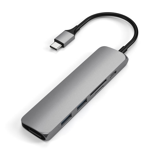 USB-хаб Satechi Slim Aluminum Type-C Multi-Port Adapter 4K with Type-C Charging Port V2 Space Gray - цена, характеристики, отзывы, рассрочка, фото 2