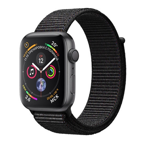 Смарт-годинник Apple Watch Series 4 + LTE 44mm Space Gray Aluminum Case with Black Sport Loop - ціна, характеристики, відгуки, розстрочка, фото 1