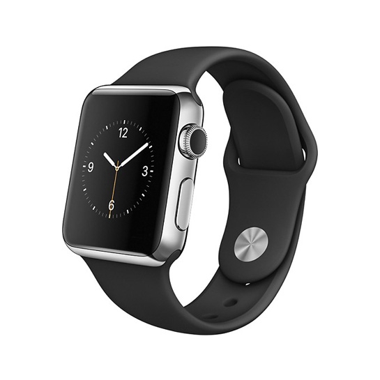 Смарт Годинник Apple Watch 38mm Stainless Steel Case Black Sport Band - ціна, характеристики, відгуки, розстрочка, фото 1