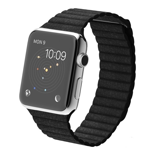 Смарт Годинник Apple Watch 42mm Stainless Steel Case Black Leather Loop - ціна, характеристики, відгуки, розстрочка, фото 1