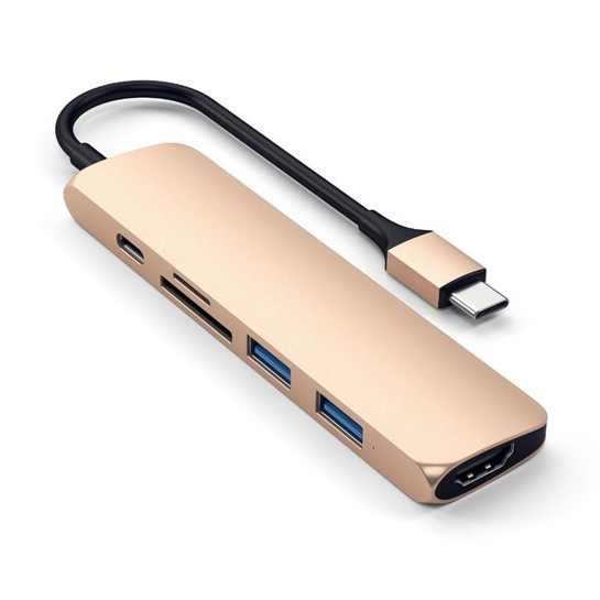 USB-хаб Satechi Slim Aluminum Type-C Multi-Port Adapter 4K with Type-C Charging Port V2 Gold - ціна, характеристики, відгуки, розстрочка, фото 1