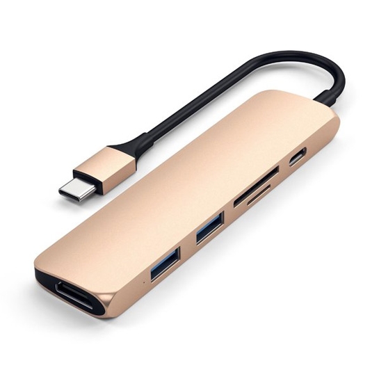 USB-хаб Satechi Slim Aluminum Type-C Multi-Port Adapter 4K with Type-C Charging Port V2 Gold - ціна, характеристики, відгуки, розстрочка, фото 3