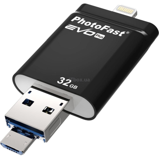 Зовнішній накопичувач USB-flash PhotoFast i-Flashdrive EVO Plus 32Gb Black (USB-microUSB/Lightning) - ціна, характеристики, відгуки, розстрочка, фото 2