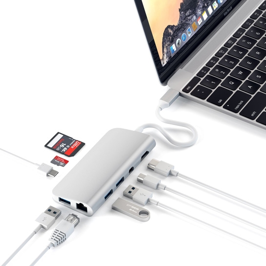 USB-хаб Satechi Aluminum Type-C Multimedia Adapter Silver - ціна, характеристики, відгуки, розстрочка, фото 4