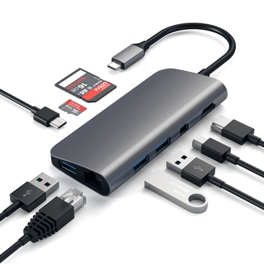 USB-хаб Satechi Aluminum Type-C Multimedia Adapter Space Gray - ціна, характеристики, відгуки, розстрочка, фото 3