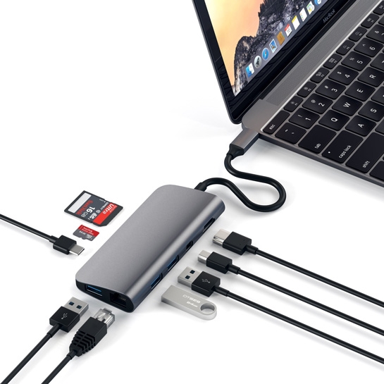 USB-хаб Satechi Aluminum Type-C Multimedia Adapter Space Gray - ціна, характеристики, відгуки, розстрочка, фото 4