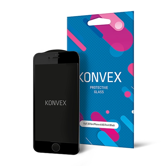 Скло KONVEX Tempered Glass Full 3D for iPhone 6/6S Front Black - ціна, характеристики, відгуки, розстрочка, фото 1