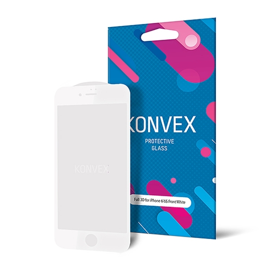 Скло KONVEX Tempered Glass Full 3D for iPhone 6/6S Front White - ціна, характеристики, відгуки, розстрочка, фото 1