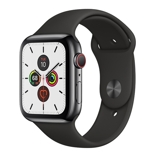 Смарт-часы Apple Watch Series 5 + LTE 44mm Space Black Stainless Steel Case with Black Sport Band - цена, характеристики, отзывы, рассрочка, фото 1