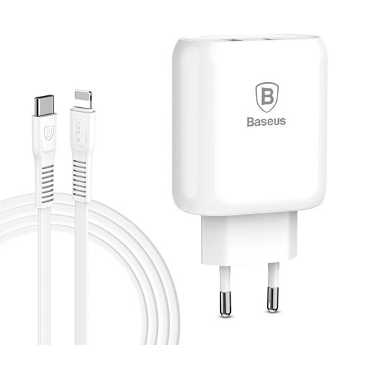 Мережевий зарядний пристрій Baseus Bojure Series USB Wall Charger with USB-C Quick Charge 32W White - ціна, характеристики, відгуки, розстрочка, фото 2