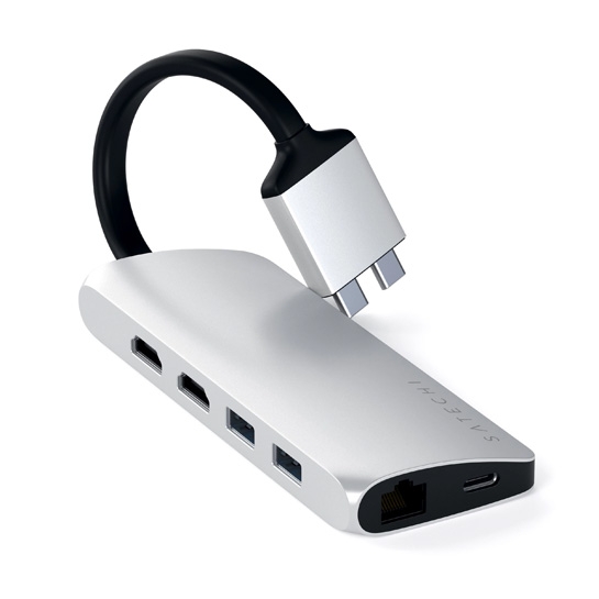 USB-хаб Satechi Aluminum Type-C Dual Multimedia Adapter Silver - ціна, характеристики, відгуки, розстрочка, фото 1