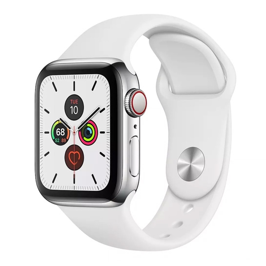 Смарт-часы Apple Watch Series 5 + LTE 44mm Stainless Steel Case with White Sport Band - цена, характеристики, отзывы, рассрочка, фото 1
