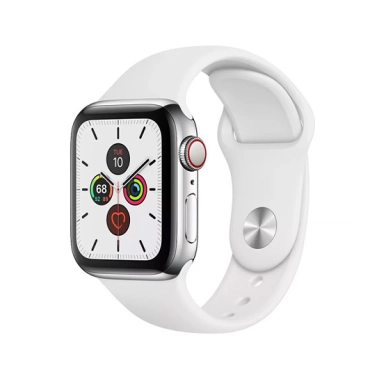 Смарт-часы Apple Watch Series 5 + LTE 40mm Stainless Steel Case with White Sport Band - цена, характеристики, отзывы, рассрочка, фото 1
