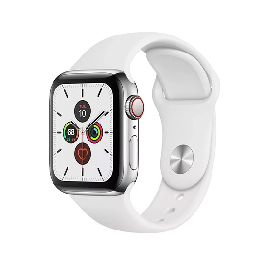 Смарт-часы Apple Watch Series 5 + LTE 40mm Stainless Steel Case with White Sport Band