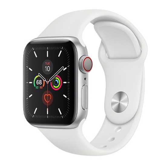 Смарт-годинник Apple Watch Series 5 + LTE 44mm Silver Aluminum Case with White Sport Band - ціна, характеристики, відгуки, розстрочка, фото 1