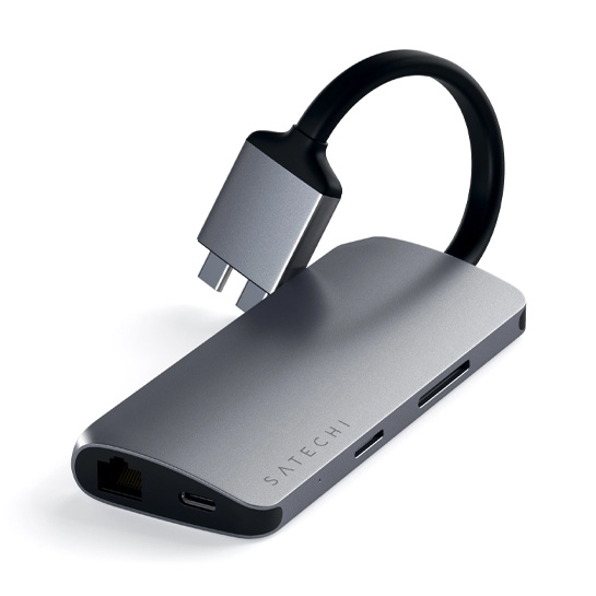 USB-хаб Satechi Aluminum Type-C Dual Multimedia Adapter Space Gray - ціна, характеристики, відгуки, розстрочка, фото 2