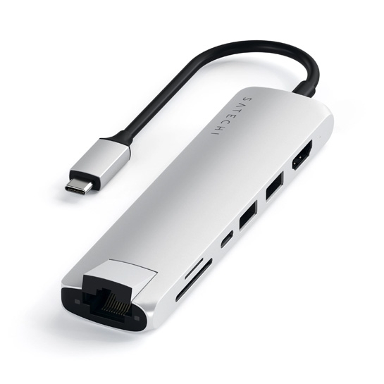 USB-хаб Satechi Aluminum Type-C Slim Multi-Port with Ethernet Adapter Silver - ціна, характеристики, відгуки, розстрочка, фото 1