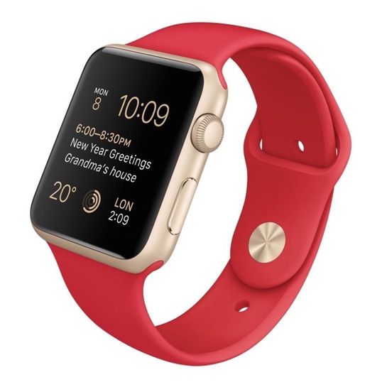 Смарт Часы Apple Watch Sport 42mm Gold Aluminum Case with Red Sport Band - цена, характеристики, отзывы, рассрочка, фото 1