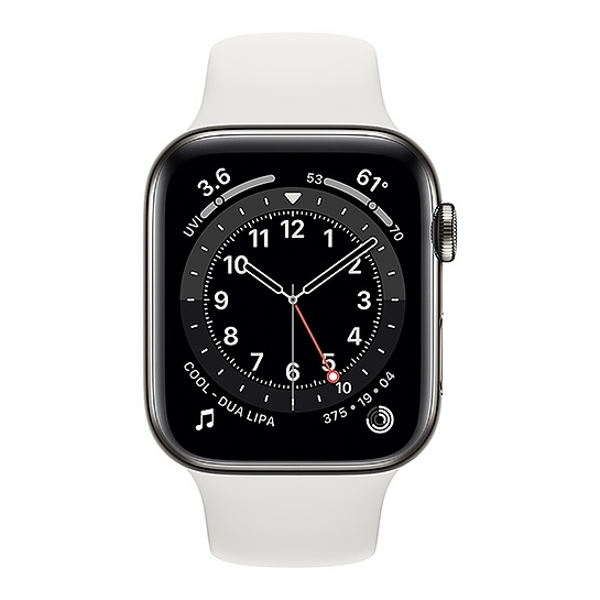 Смарт-часы Apple Watch Series 6 + LTE 44mm Graphite Stainless Steel Case with White Sport Band - цена, характеристики, отзывы, рассрочка, фото 2