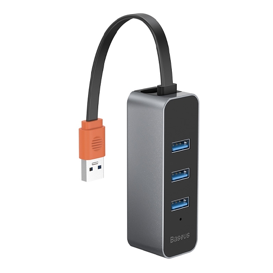 USB-хаб Baseus Adapter Steel Cannon USB to 3хUSB3.0+RJ45 Dark Gray - ціна, характеристики, відгуки, розстрочка, фото 1