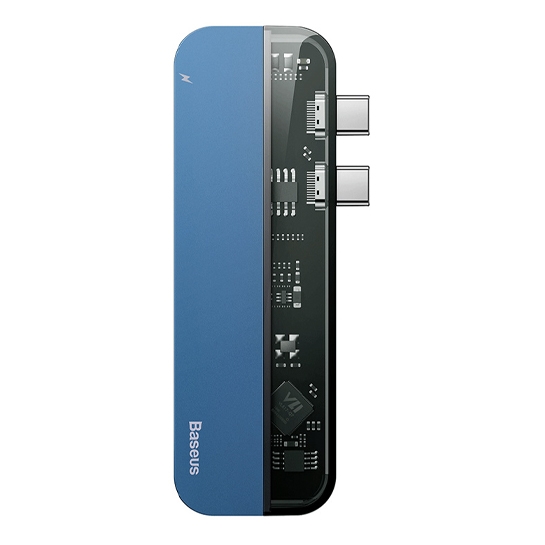 USB-хаб Baseus Transparent Series Dual Type-C to USB3.0/HDMI/Type-C Adapter Blue - ціна, характеристики, відгуки, розстрочка, фото 1