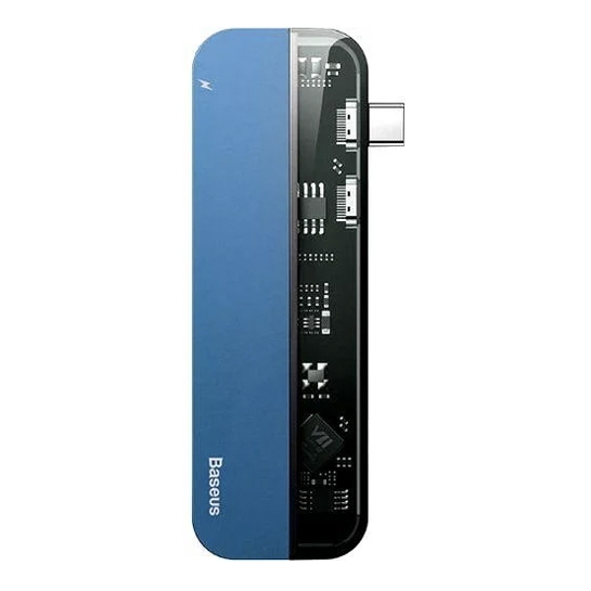 USB-хаб Baseus Transparent Series Type-C to USB3.0/HDMI/Type-C Adapter Blue - ціна, характеристики, відгуки, розстрочка, фото 1