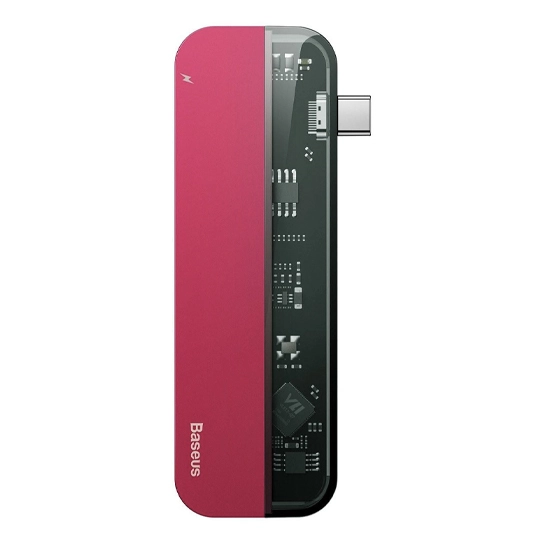 USB-хаб Baseus Transparent Series Type-C to USB3.0/HDMI/Type-C Adapter Red