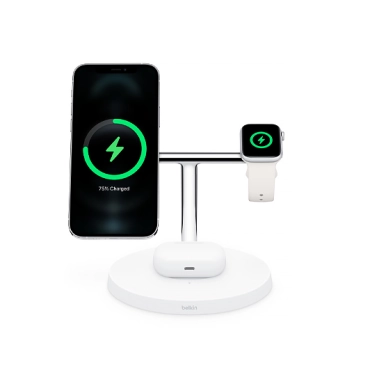 Беспроводное зарядное устройство Belkin BOOST CHARGE PRO 3-in-1 Wireless Charger with MagSafe White - цена, характеристики, отзывы, рассрочка, фото 1