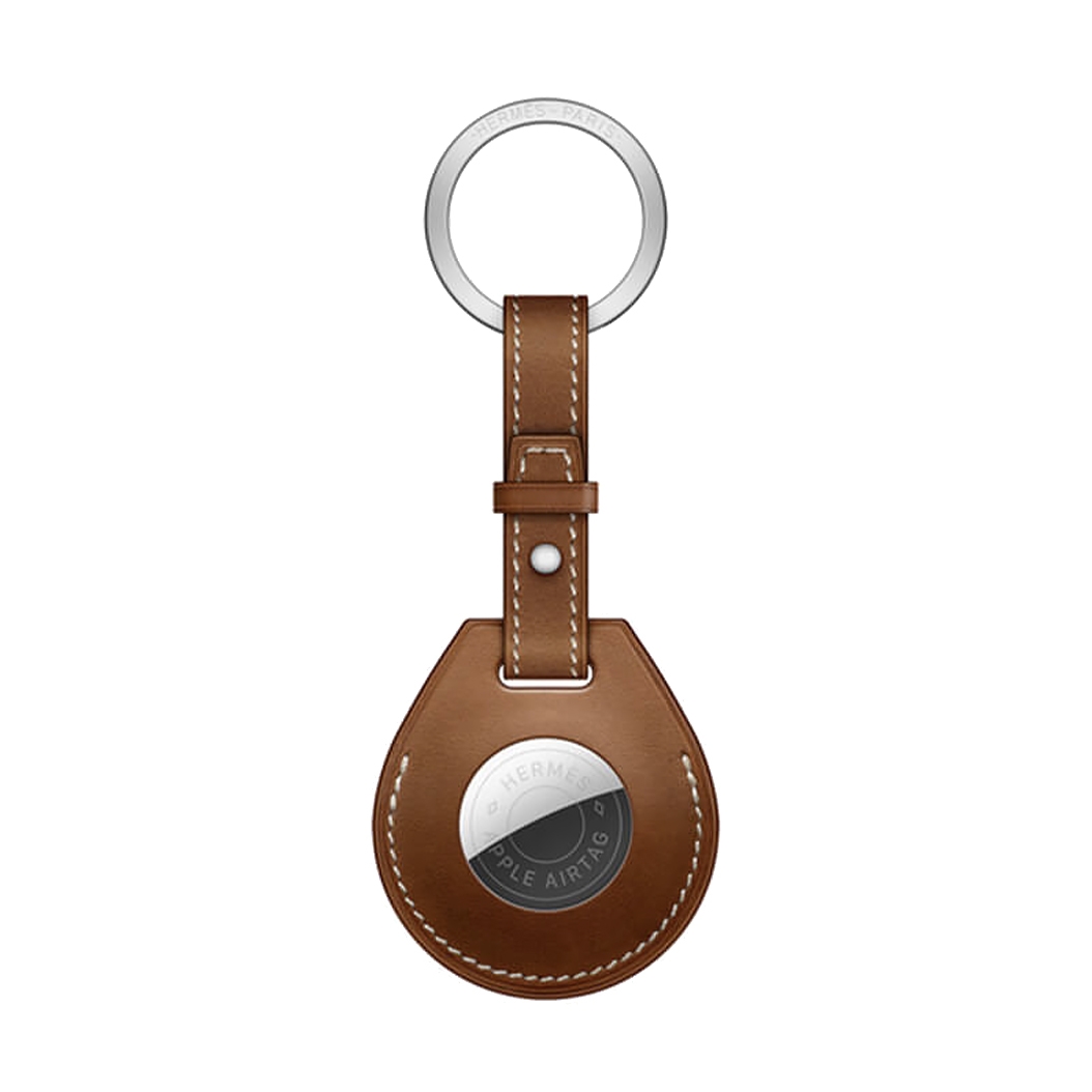 Кожанный брелок з кільцем Apple Hermes Key Ring Fauve with AirTag