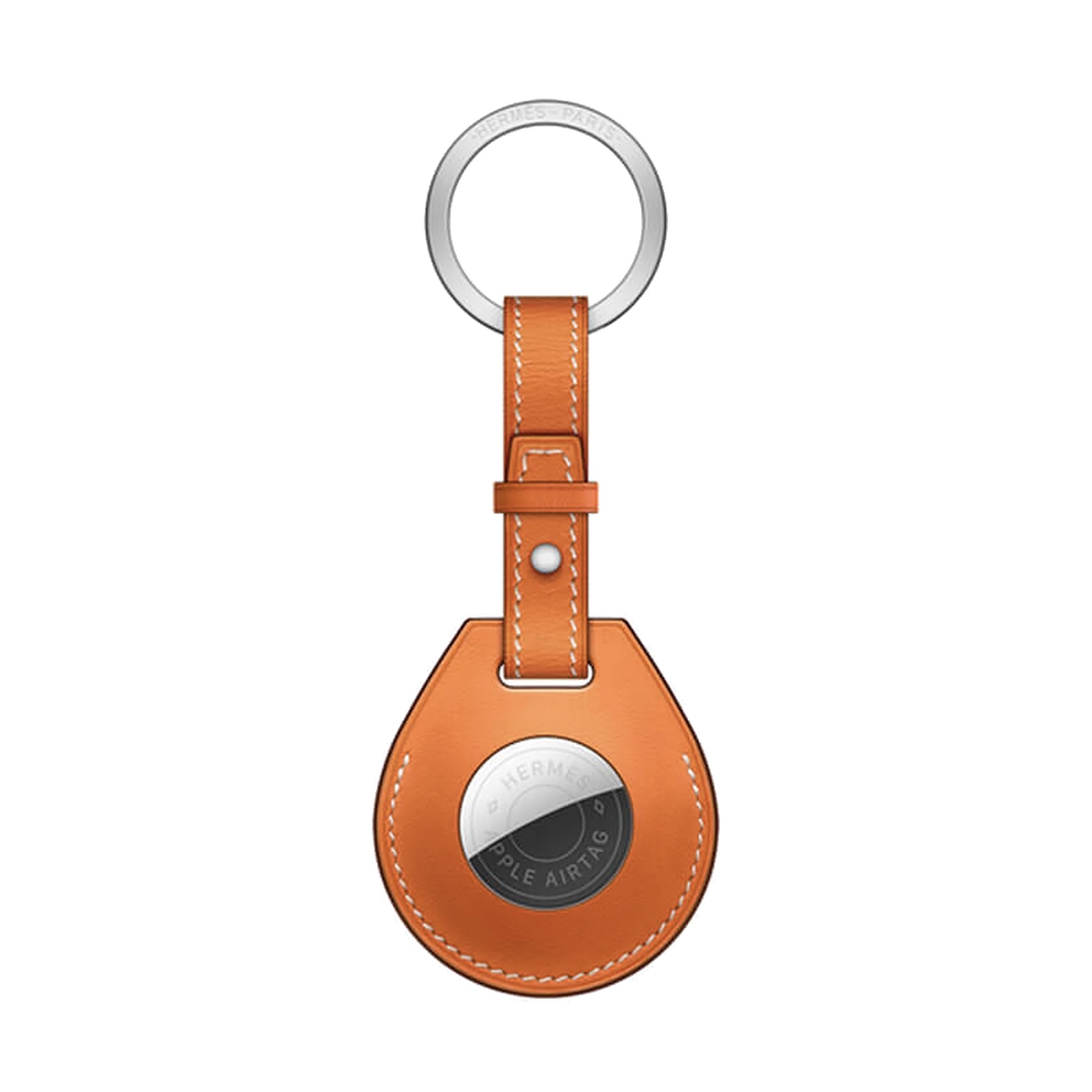 Кожанный брелок с кольцом Apple Hermes Key Ring Orange with AirTag