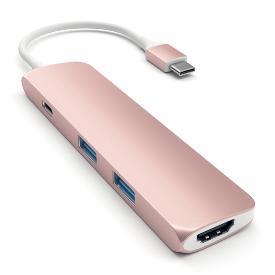 USB-хаб Satechi Slim Aluminum Type-C Multi-Port Adapter with Type-C Charging Port Rose Gold - ціна, характеристики, відгуки, розстрочка, фото 1