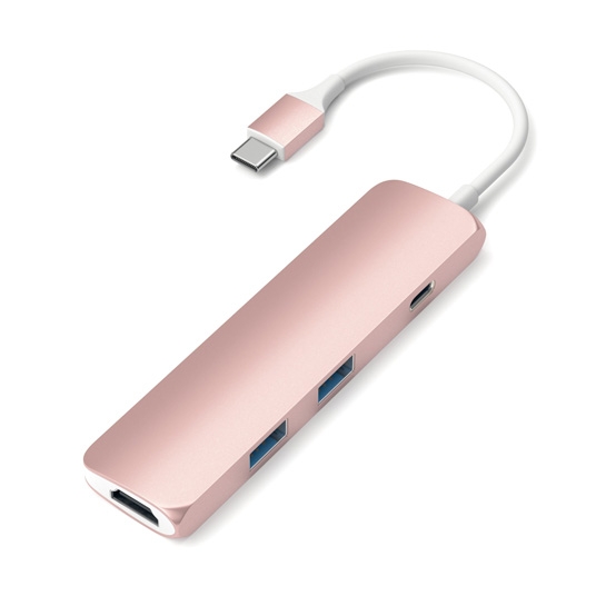 USB-хаб Satechi Slim Aluminum Type-C Multi-Port Adapter with Type-C Charging Port Rose Gold - ціна, характеристики, відгуки, розстрочка, фото 3