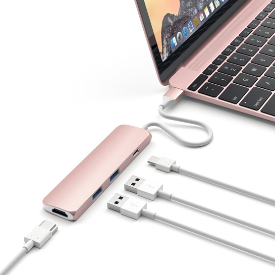 USB-хаб Satechi Slim Aluminum Type-C Multi-Port Adapter with Type-C Charging Port Rose Gold - ціна, характеристики, відгуки, розстрочка, фото 4