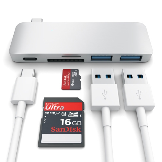 USB-хаб Satechi Type-C USB 3.0 Pass-Through Hub Silver - цена, характеристики, отзывы, рассрочка, фото 4