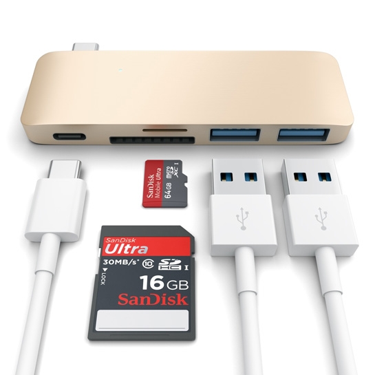 USB-хаб Satechi Type-C USB 3.0 Pass-Through Hub Gold - ціна, характеристики, відгуки, розстрочка, фото 4