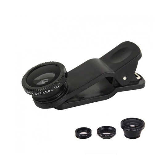 Объектив Universal Clip Fish Eye 180°/Wide 0.67x/Macro Lens for Mobile Phone Black/Black* - цена, характеристики, отзывы, рассрочка, фото 1