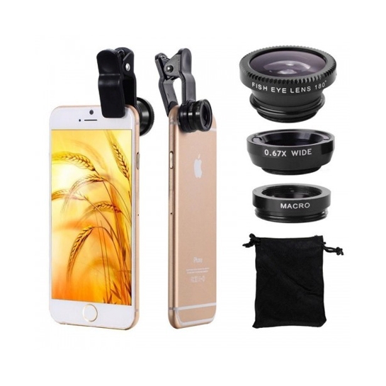 Объектив Universal Clip Fish Eye 180°/Wide 0.67x/Macro Lens for Mobile Phone Black/Black* - цена, характеристики, отзывы, рассрочка, фото 2