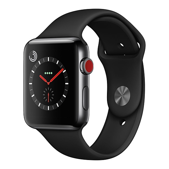Смарт Часы Apple Watch Series 3 + LTE 42mm Space Black Stainless Steel Case with Black Sport Band - цена, характеристики, отзывы, рассрочка, фото 1