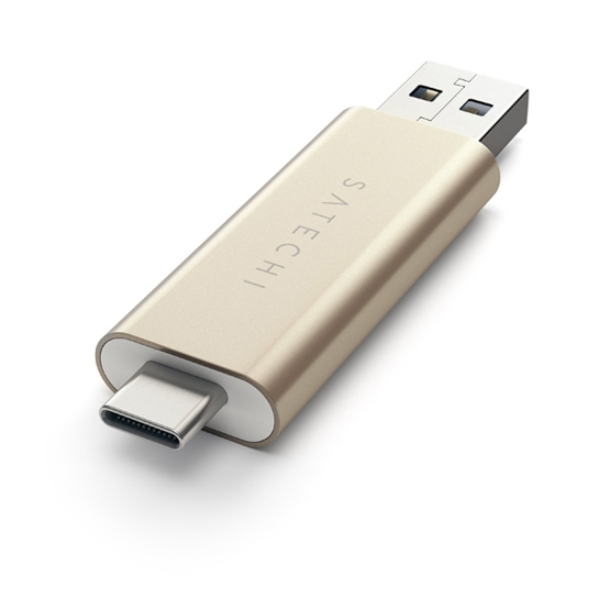 Перехідник Satechi Aluminum Type-C USB 3.0 and Micro/SD Card Reader Gold - цена, характеристики, отзывы, рассрочка, фото 1
