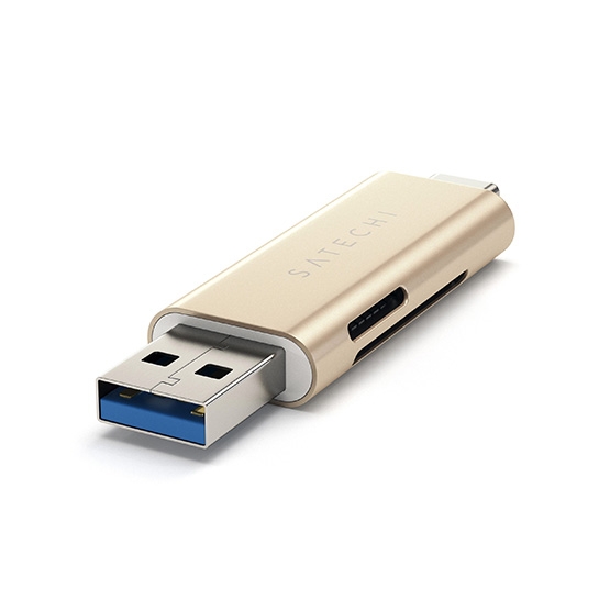 Перехідник Satechi Aluminum Type-C USB 3.0 and Micro/SD Card Reader Gold - ціна, характеристики, відгуки, розстрочка, фото 2