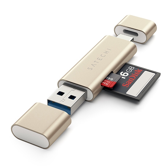 Переходник Satechi Aluminum Type-C USB 3.0 and Micro/SD Card Reader Gold - цена, характеристики, отзывы, рассрочка, фото 3