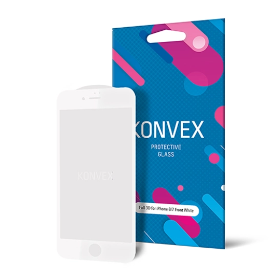 Стекло KONVEX Tempered Glass Full 3D for iPhone 8/7 Front White