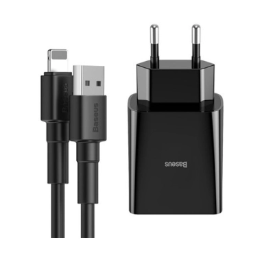 Мережевий зарядний пристрій Baseus Speed Mini Dual U Travel Charger 10.5W Charging Sets Black - цена, характеристики, отзывы, рассрочка, фото 1