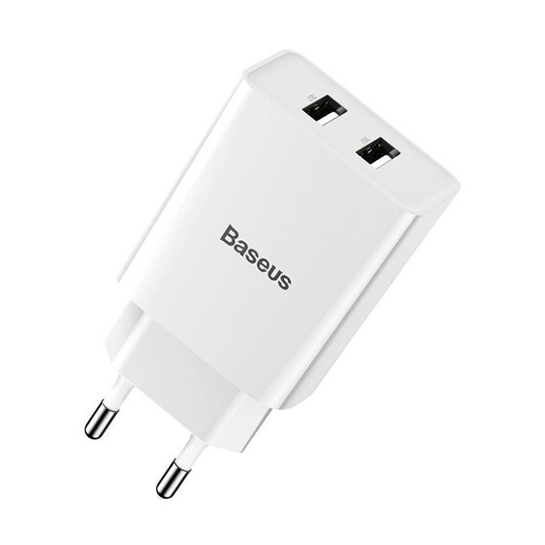 Мережевий зарядний пристрій Baseus Speed Mini Dual-USB Charger 10.5W White - ціна, характеристики, відгуки, розстрочка, фото 2