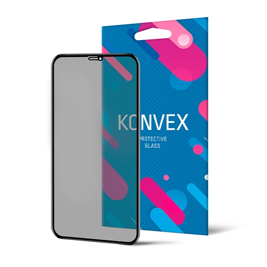 Скло KONVEX Anti-Spy Tempered Glass Full for iPhone 11 Pro Max/XS Max Front Black - ціна, характеристики, відгуки, розстрочка, фото 1