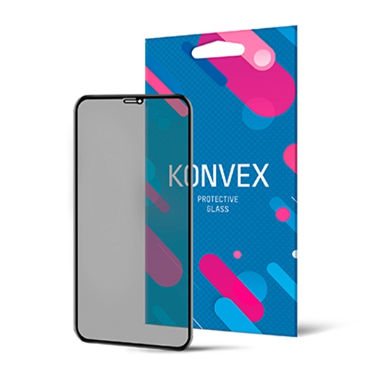 Скло KONVEX Anti-Spy Tempered Glass Full for iPhone 11 Pro/XS/X Front Black - ціна, характеристики, відгуки, розстрочка, фото 1